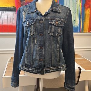 Dark distressed denim women’s L jacket